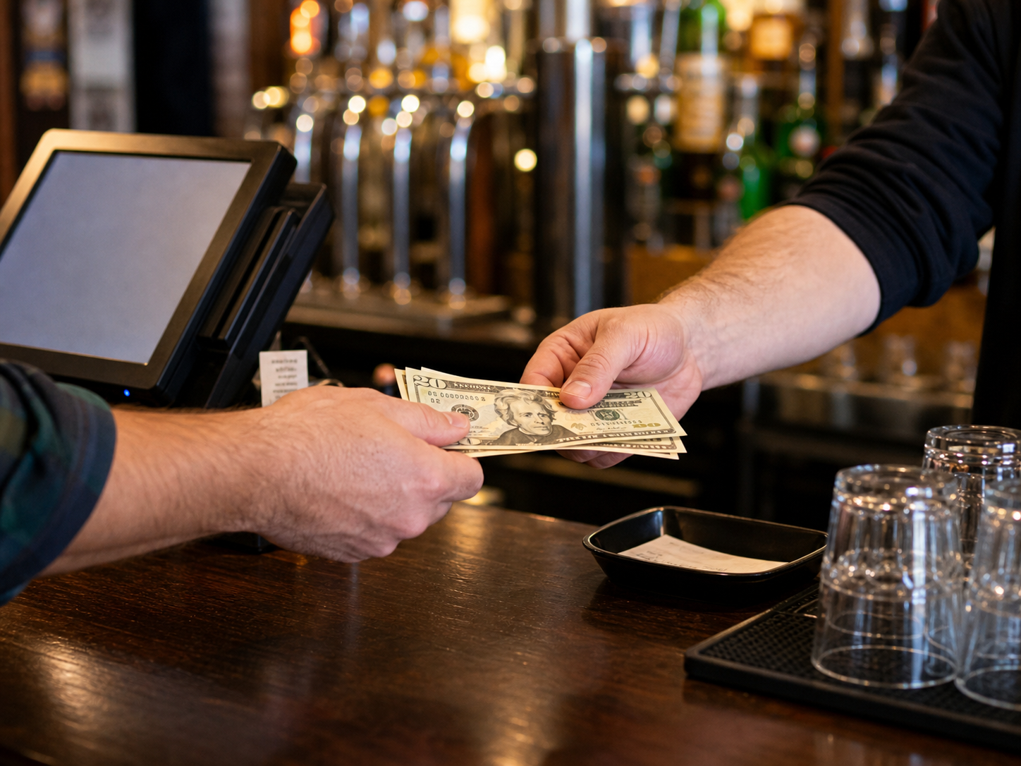 cash transaction at a bar