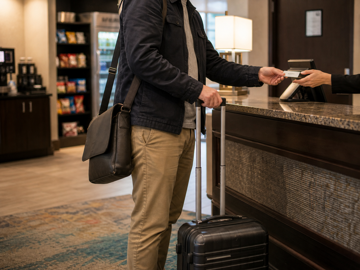 hotel clerk taking payment