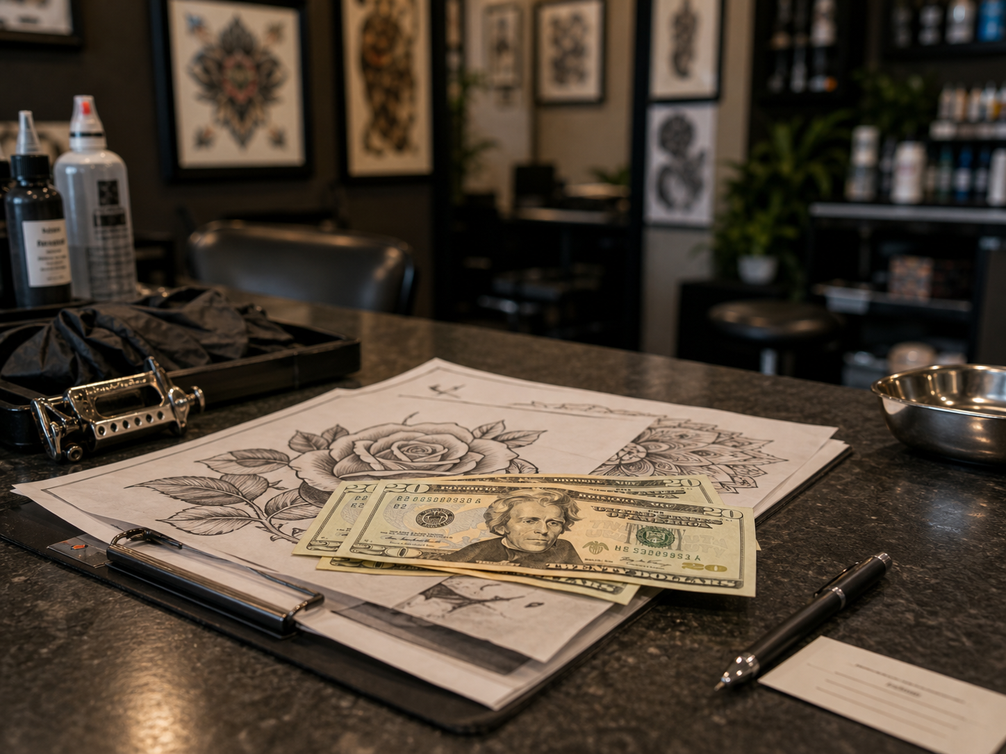 atm cash payment at a tattoo shop